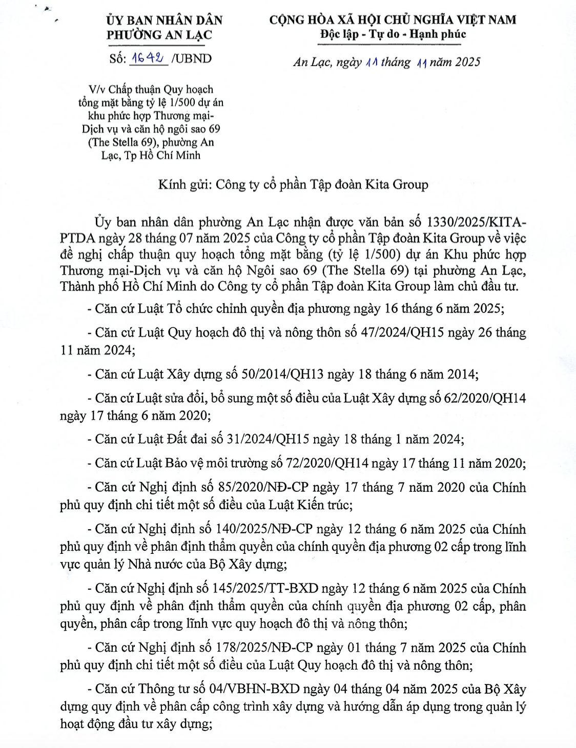 Pháp lý Ansana By Kita, văn bản chấp thuận quy hoạch 1/500 (ảnh 1)