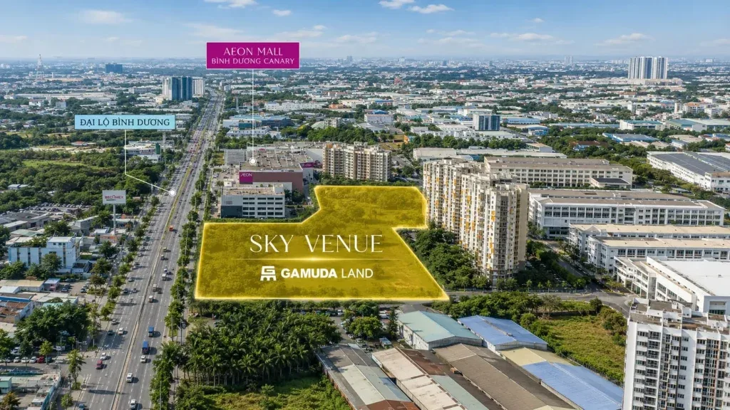 Bản đồ vệ tinh vị trí dự án nhìn từ trên cao, giáp Đại lộ Bình Dương và Aeon Mall Bình Dương Canary