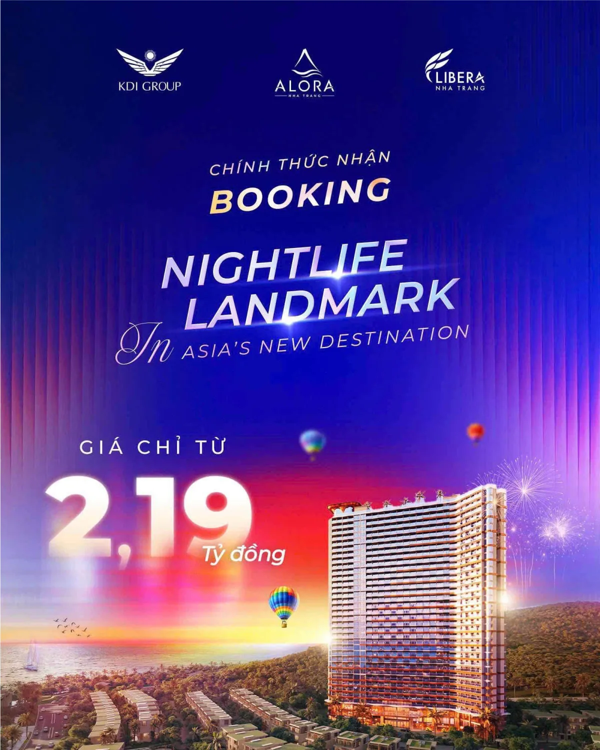 Banner công bố nhận booking Alora Nha Trang, giá từ 2,19 tỷ đồng/căn