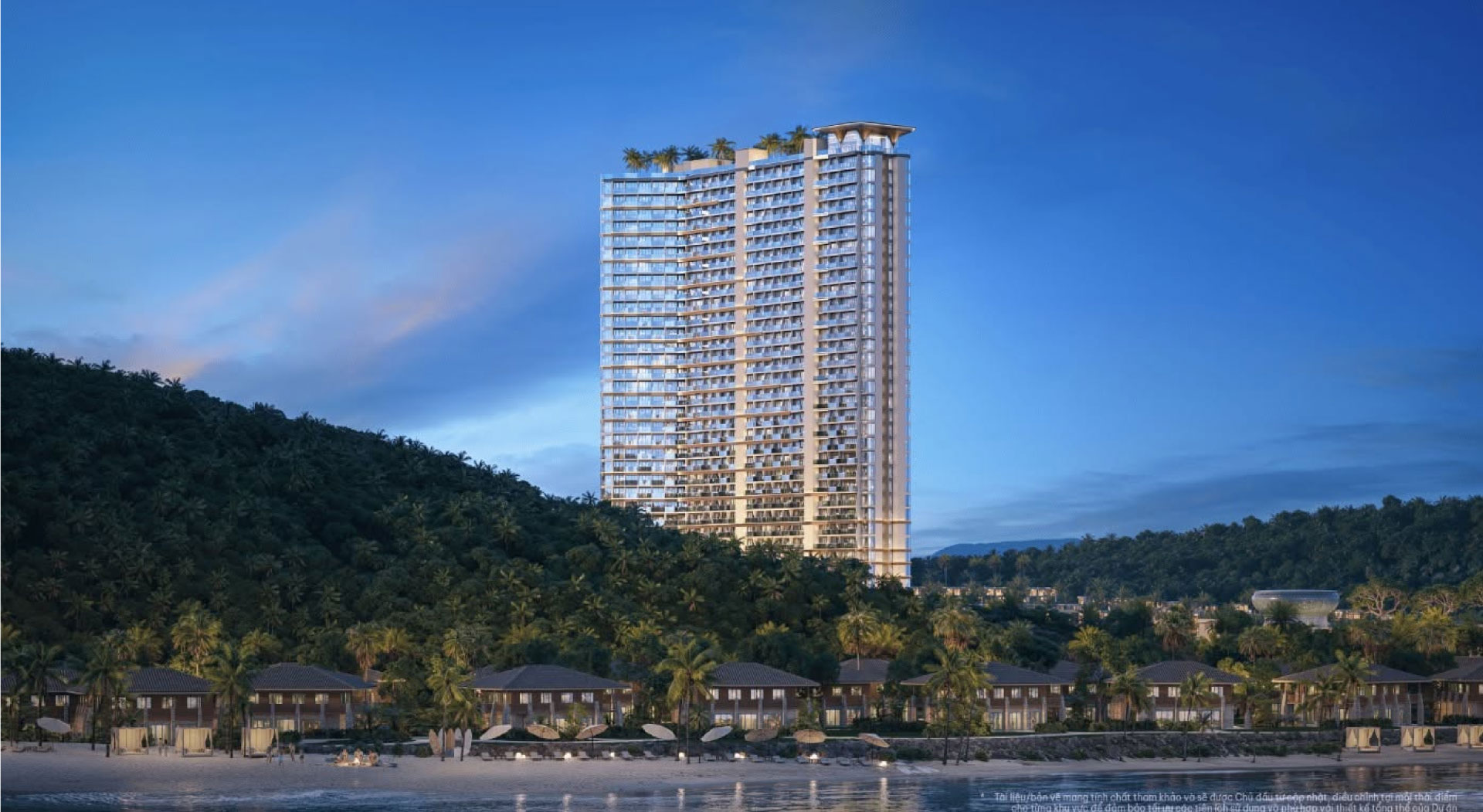 Phối cảnh tòa tháp Alora Nha Trang nhìn từ phía bãi biển Bãi Tiên