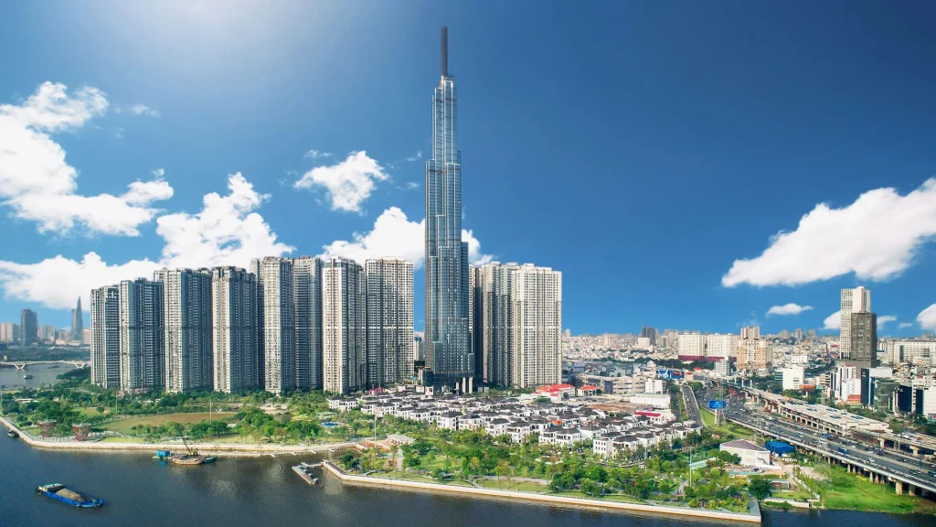 Cụm tháp cao tầng ven sông tại một khu đô thị Vinhomes hiện hữu ở TP.HCM