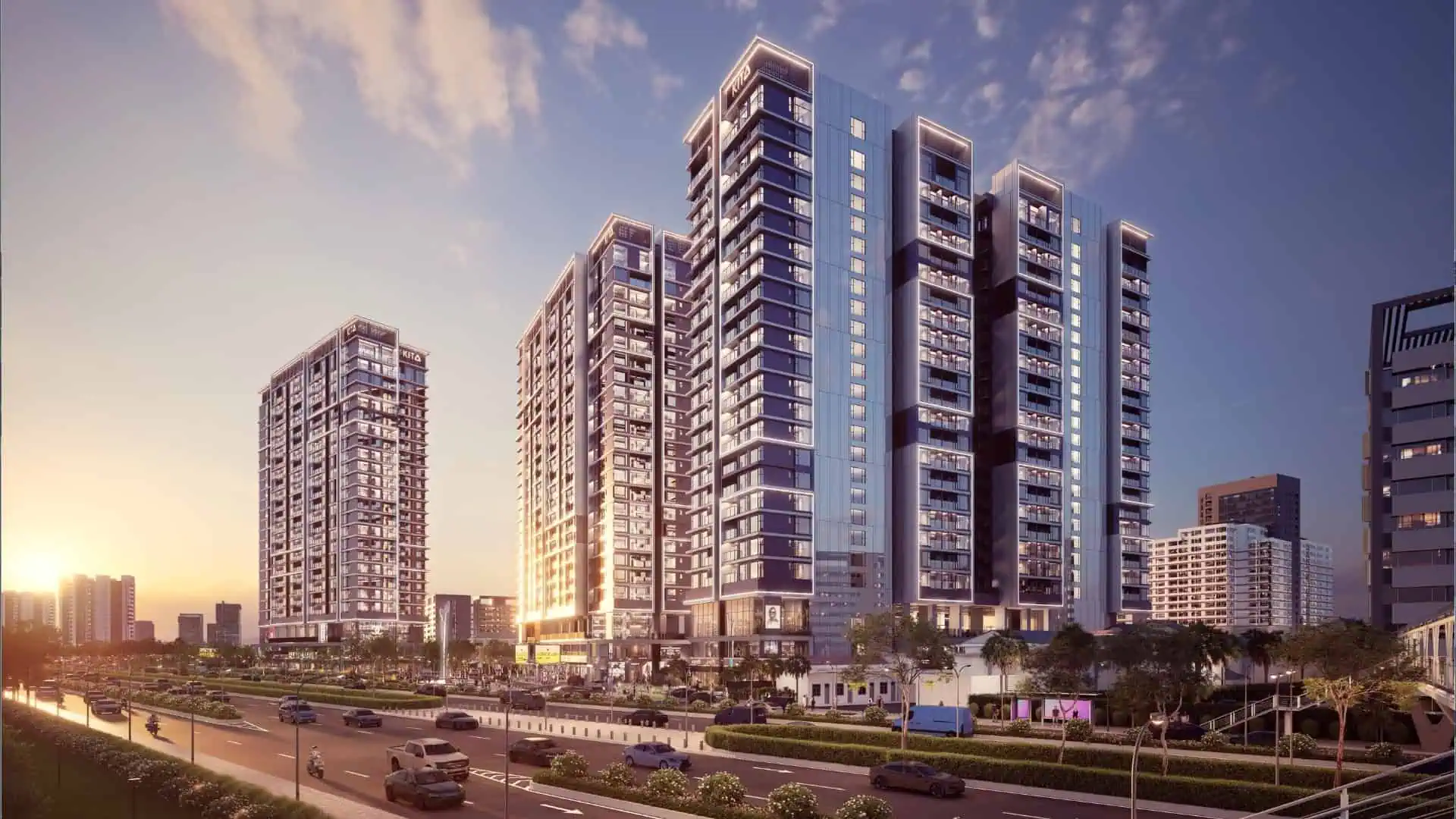Phối cảnh tổng thể các block căn hộ Ansana By Kita nhìn từ trục đường phía trước dự án