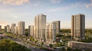 Phối cảnh tổng thể các tòa căn hộ cao tầng The Primavera Hà Nội Garden City nhìn từ trên cao