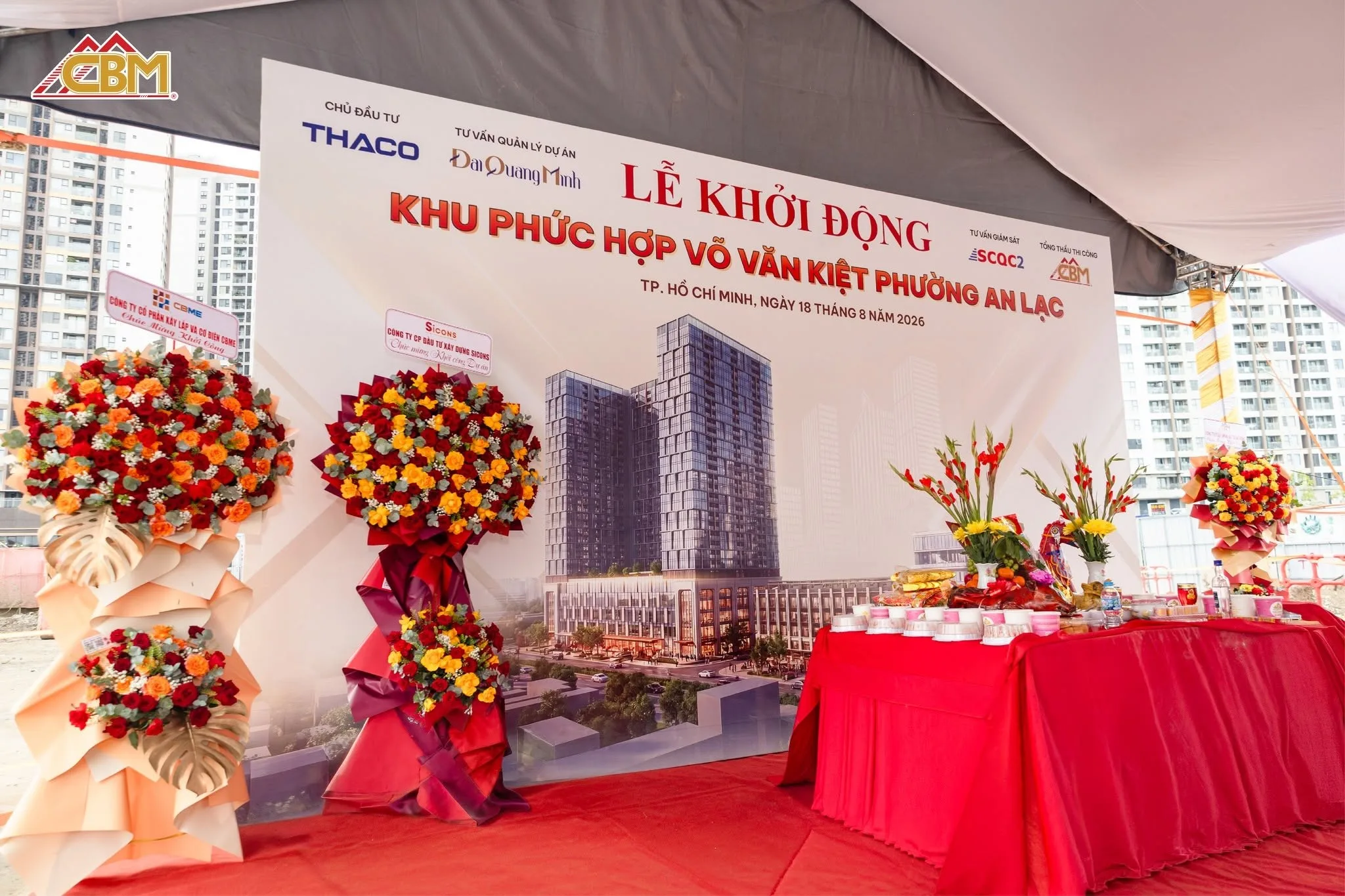 Phông nền lễ khởi động dự án Khu phức hợp Võ Văn Kiệt với các đơn vị Thaco, Đại Quang Minh, CBM
