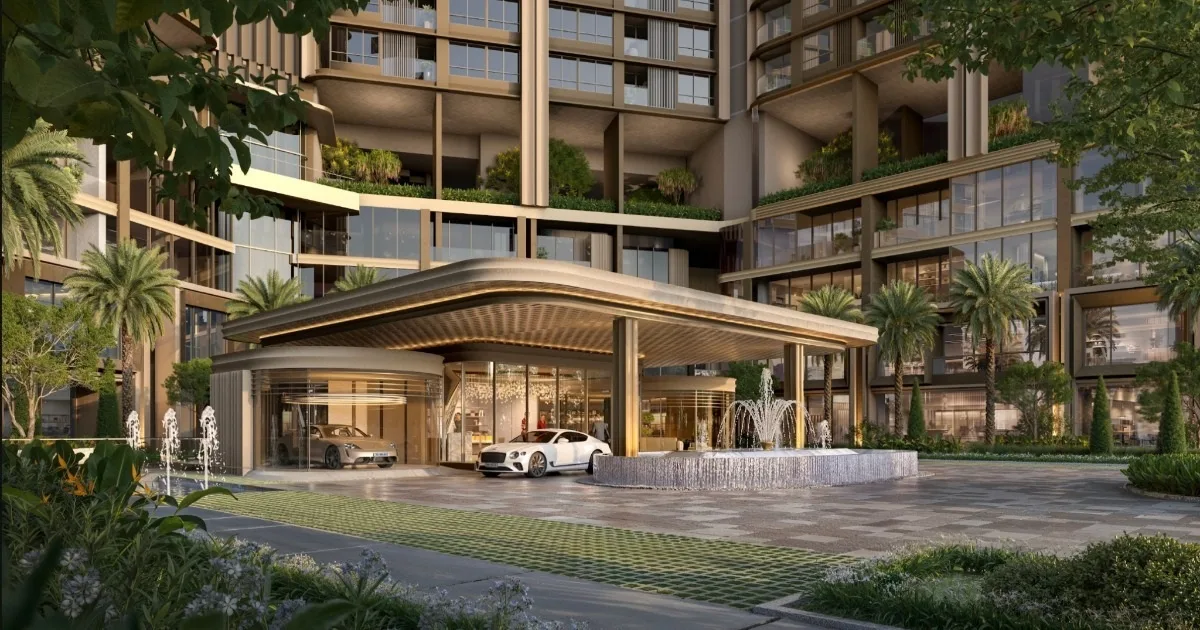 Sảnh đón và khu đỗ xe render tại lối vào tòa nhà The Magnolia thuộc MIK Group