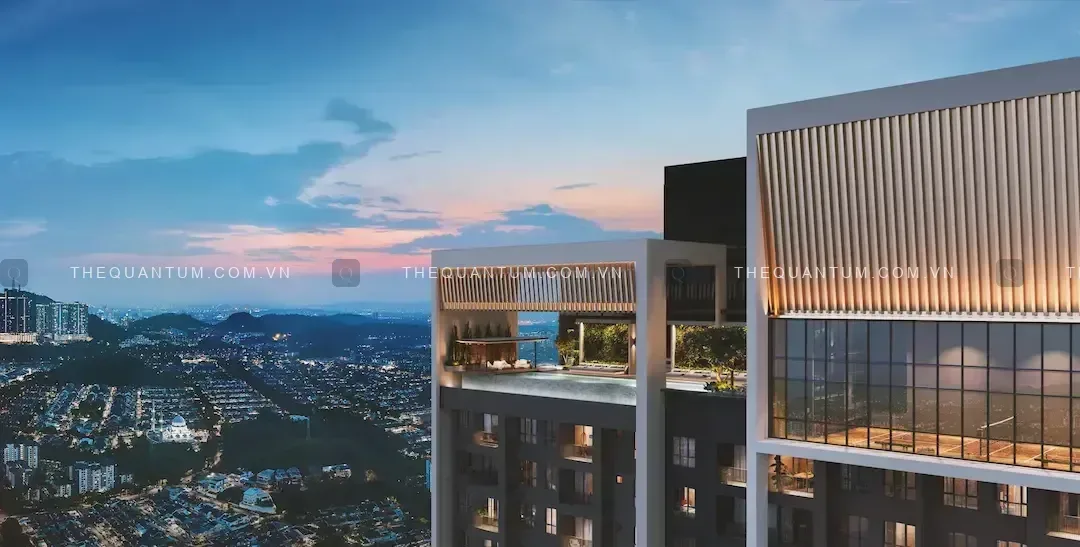 Phối cảnh khu tiện ích hồ bơi trên cao tại dự án The Quantum Park