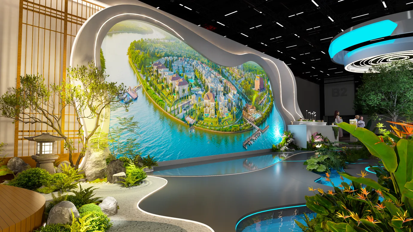 Sa bàn mô hình đảo đô thị trưng bày tại sự kiện Nam Long Experience 2026