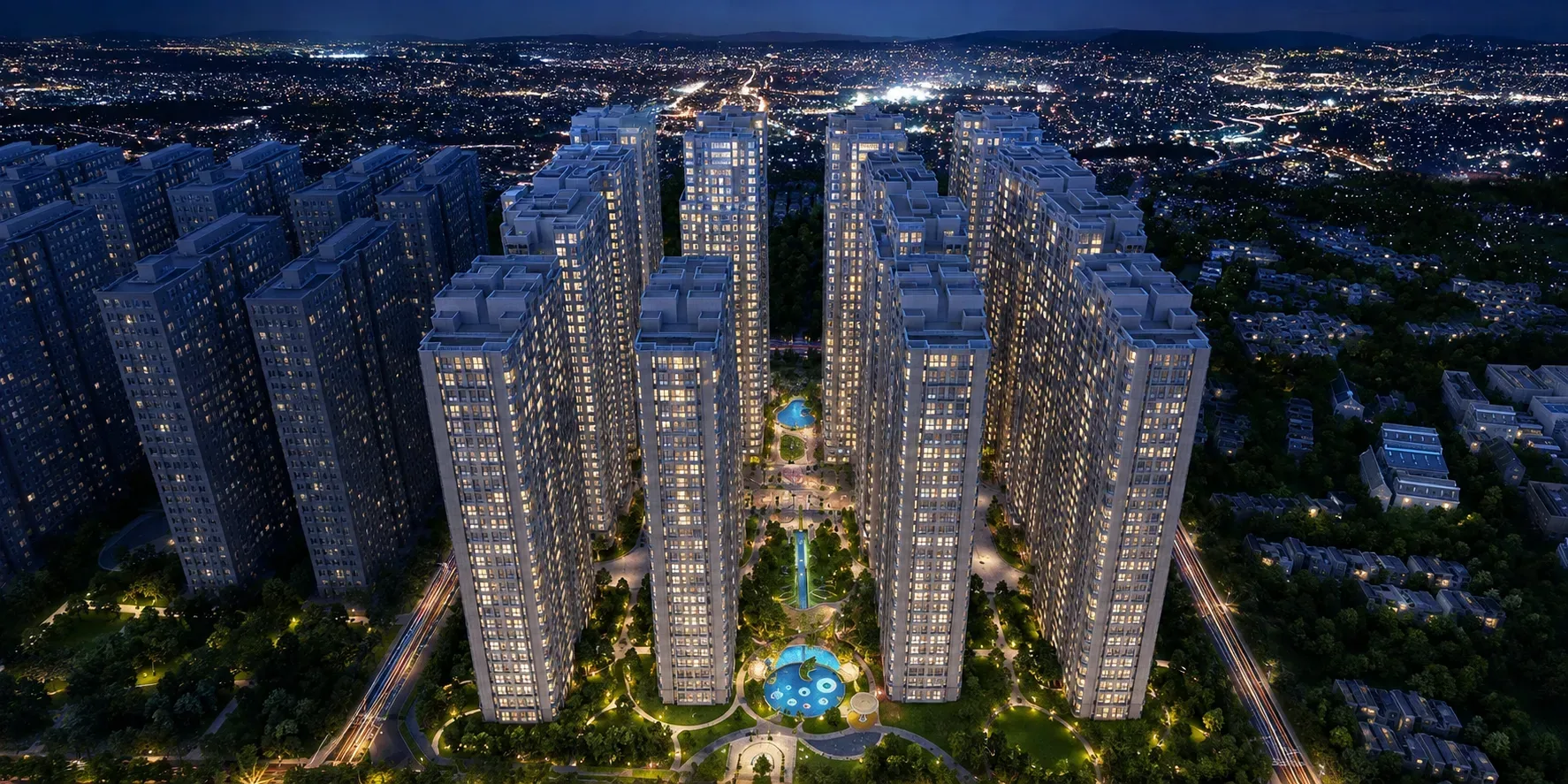 Ảnh minh họa cụm tháp căn hộ cao tầng về đêm, không phải phối cảnh chính thức Vinhomes Kỳ Hòa